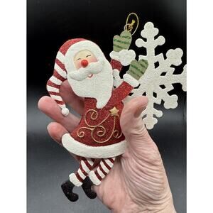 Articulated Santa Christmas Ornament Movable Legs Glittery Candy Cane 6” -LO21